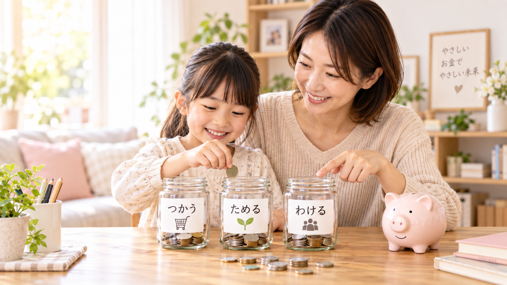 つかう・ためる・わけるの3つのお金箱で学ぶ親子