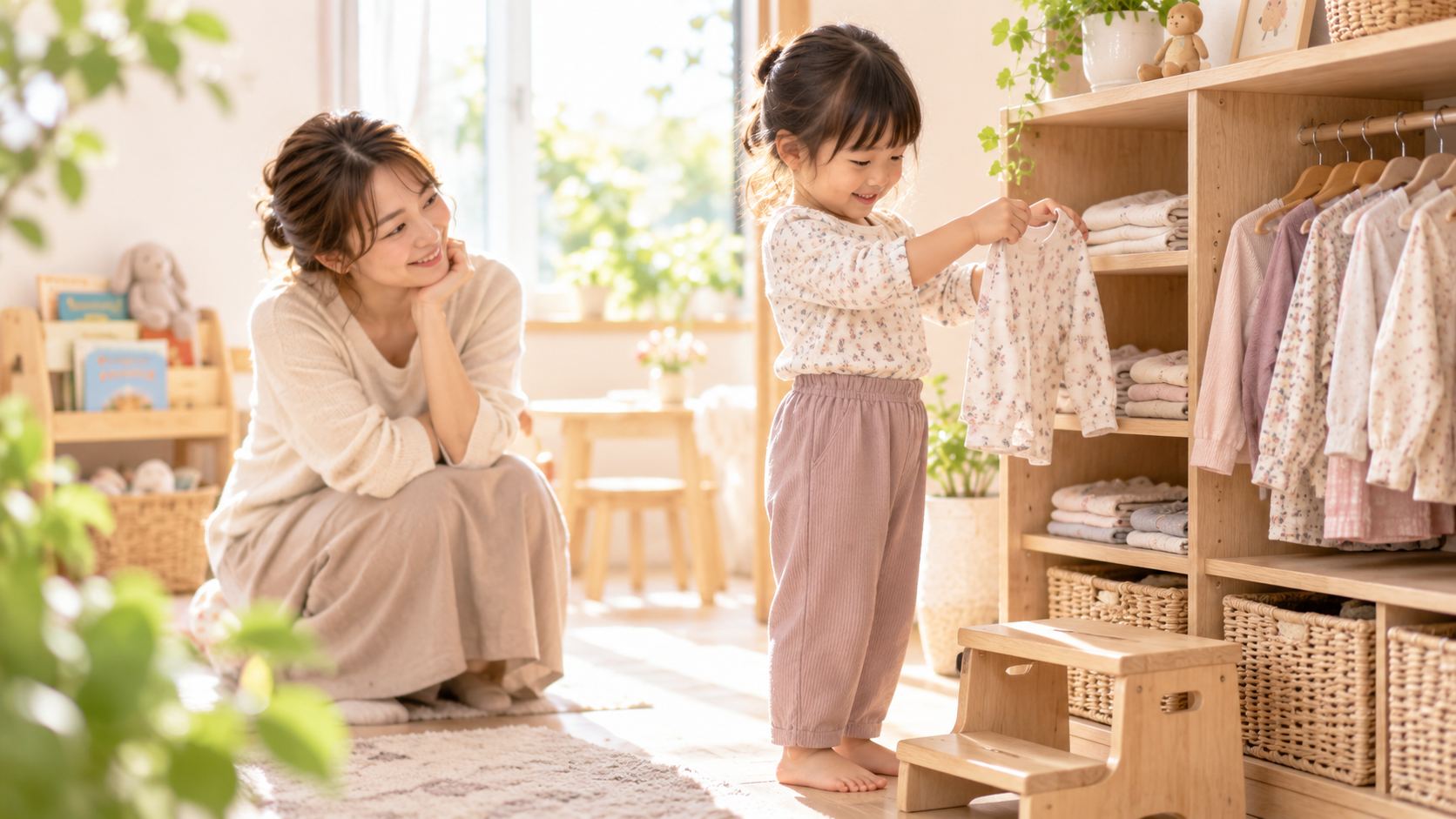 子どもが自分で服を選べるように整えられた環境